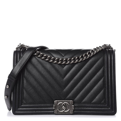 Chanel Caviar Chevron Quilted New Medium Boy Flap Black 1 of 17