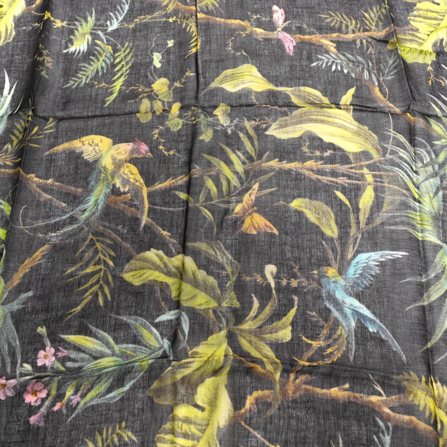 Gucci Modal Wool Tropical Print Shawl Scarf Black Multi 4 of 4
