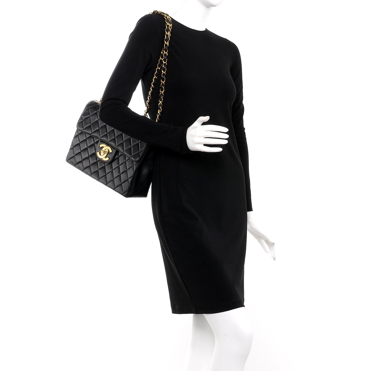 Lambskin Quilted XL Jumbo Single Flap Black
