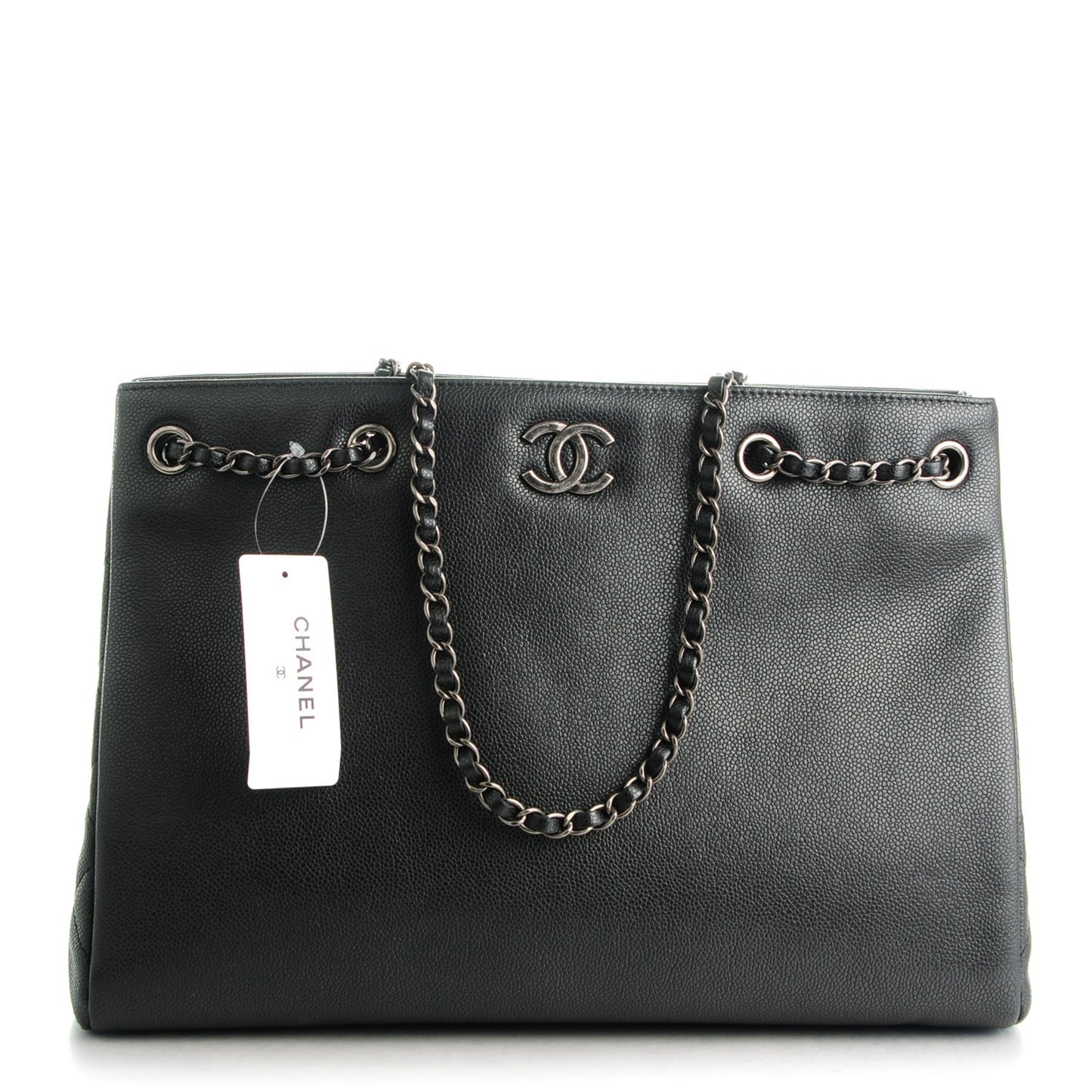 Grained Calfskin Large Shopping Tote Black
