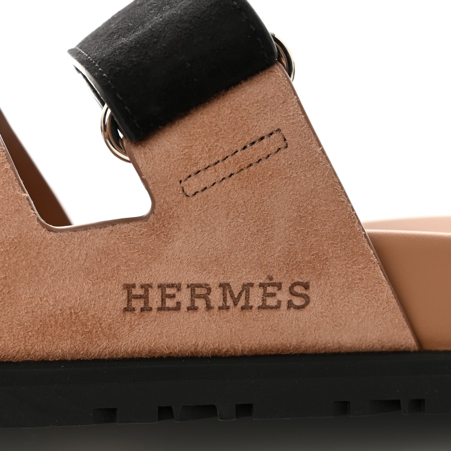Hermes Suede Goatskin Womens Chypre Sandals 38 Rose Perle Black 7 of 12