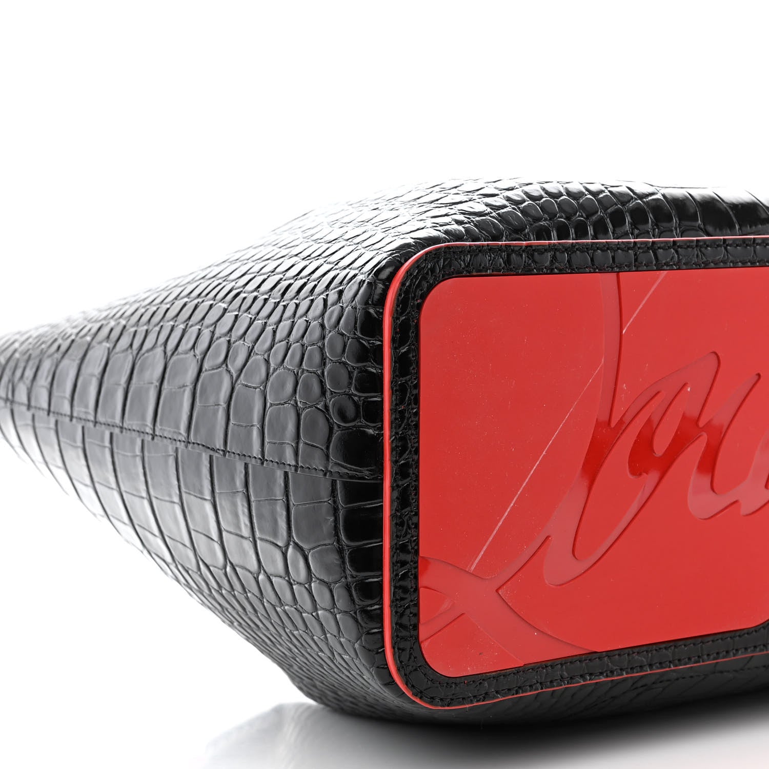 Christian Louboutin Calfskin Crocodile Embossed Spikes Large Cabarock Black 8 of 9