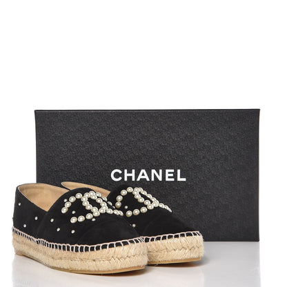 Chanel Suede Pearl CC Espadrilles 37 Black 11 of 12