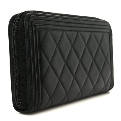 Chanel Lambskin Quilted Boy Long Zip Around Wallet Black 3 of 9
