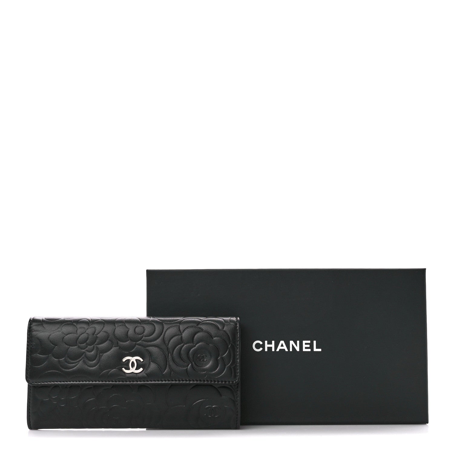 Chanel Lambskin Camellia Embossed Large Flap Wallet Black 13 of 13