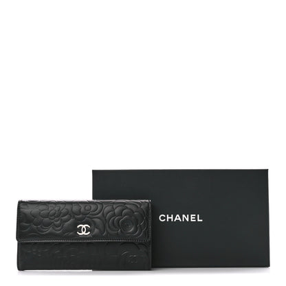Chanel Lambskin Camellia Embossed Large Flap Wallet Black 13 of 13