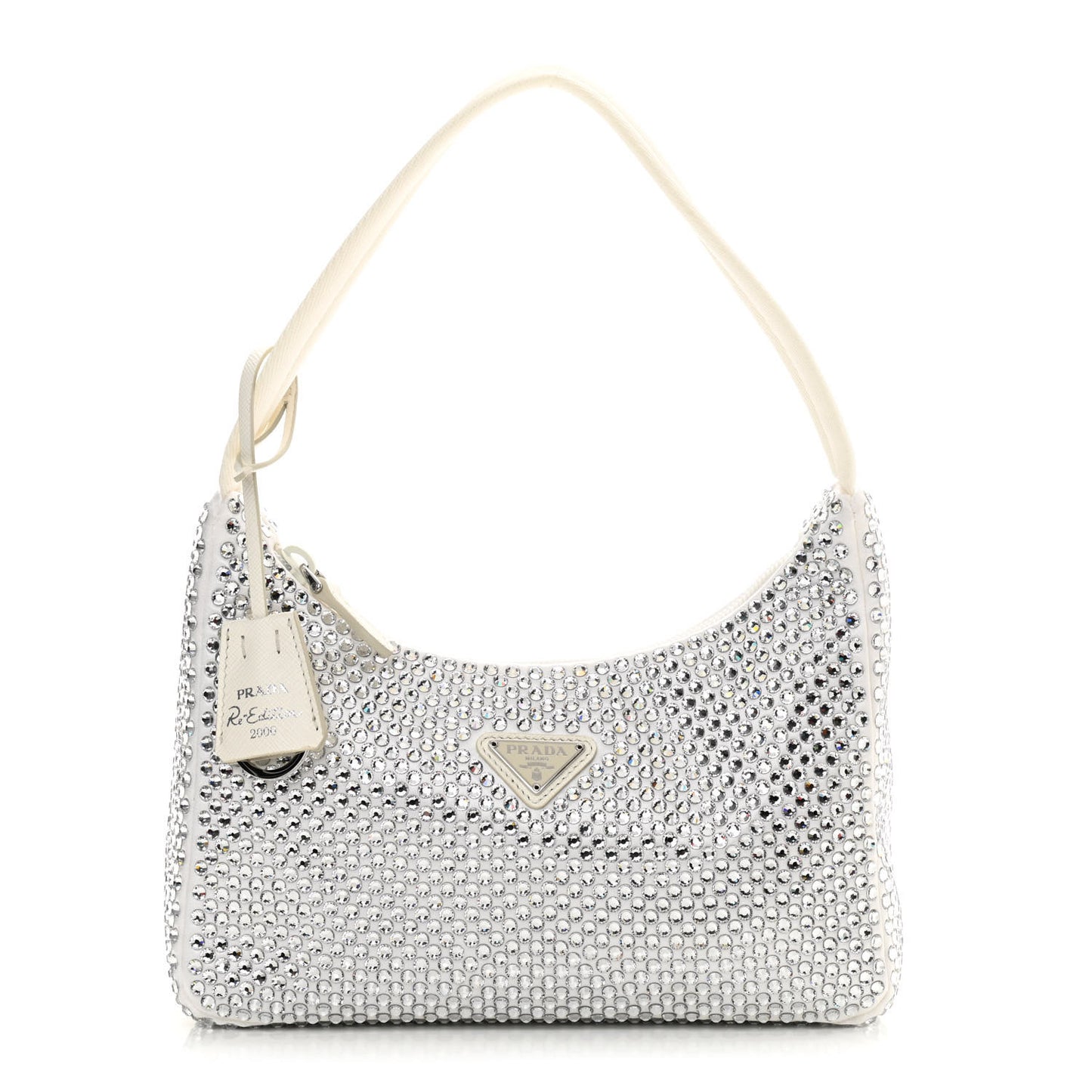 Satin Crystal Mini Re-Edition 2000 Bag White