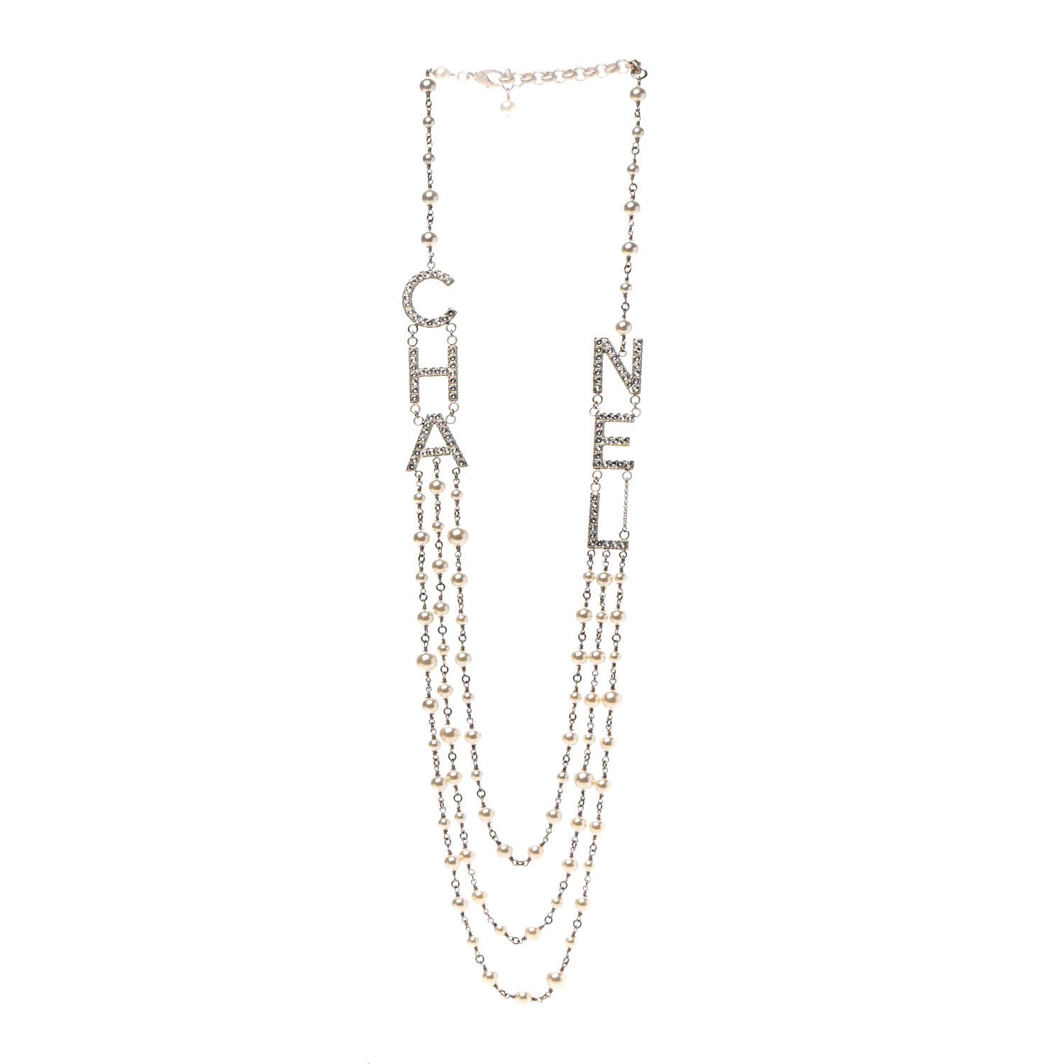 Chanel Pearl Crystal Cha-Nel Logo Necklace Gold 3 of 6
