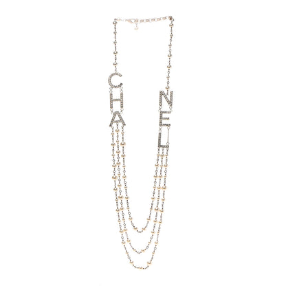 Chanel Pearl Crystal Cha-Nel Logo Necklace Gold 3 of 6
