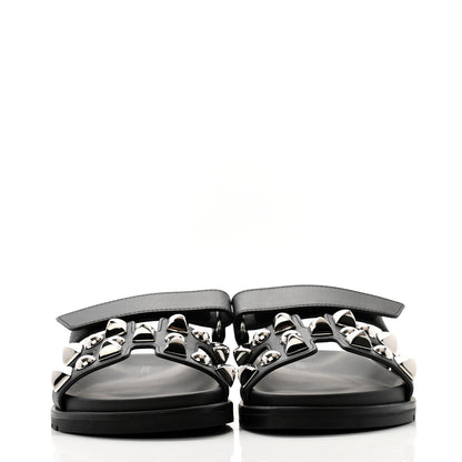 Hermes Calfskin Medor Studded Womens Chypre Sandals 35 Black 2 of 9