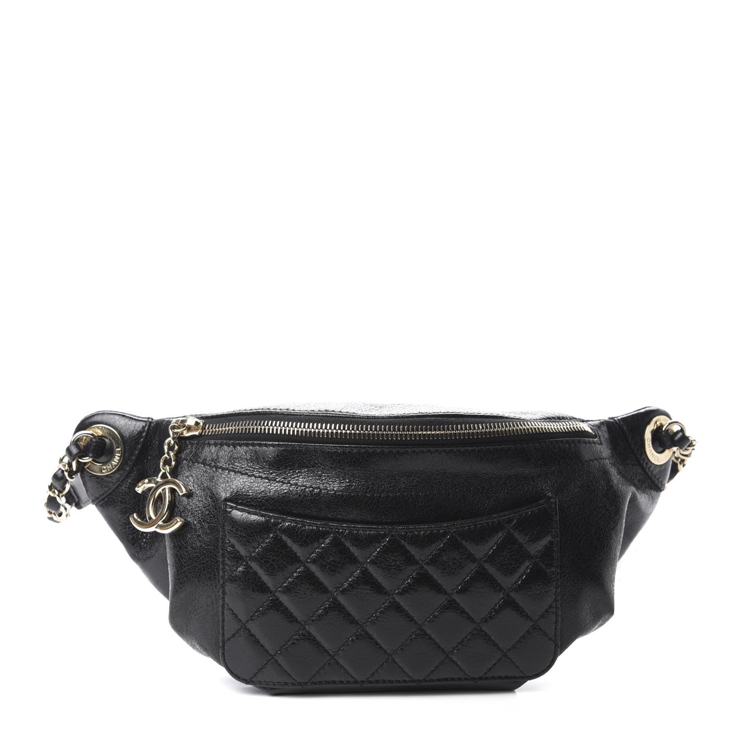 Chanel Crumpled Glazed Lambskin Quilted Waist Bag Fanny Pack Black 1 of 10