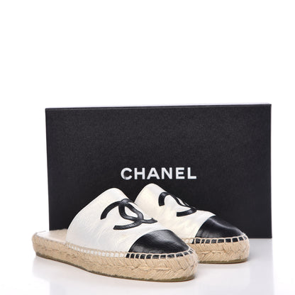 Chanel Iridescent Goatskin CC Espadrille Mules 36 Ivory Black 13 of 13