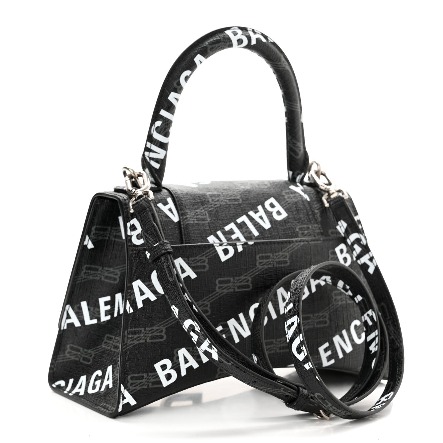 Coated Canvas BB Monogram Allover Logo Small Hourglass Top Handle Bag Black Grey White