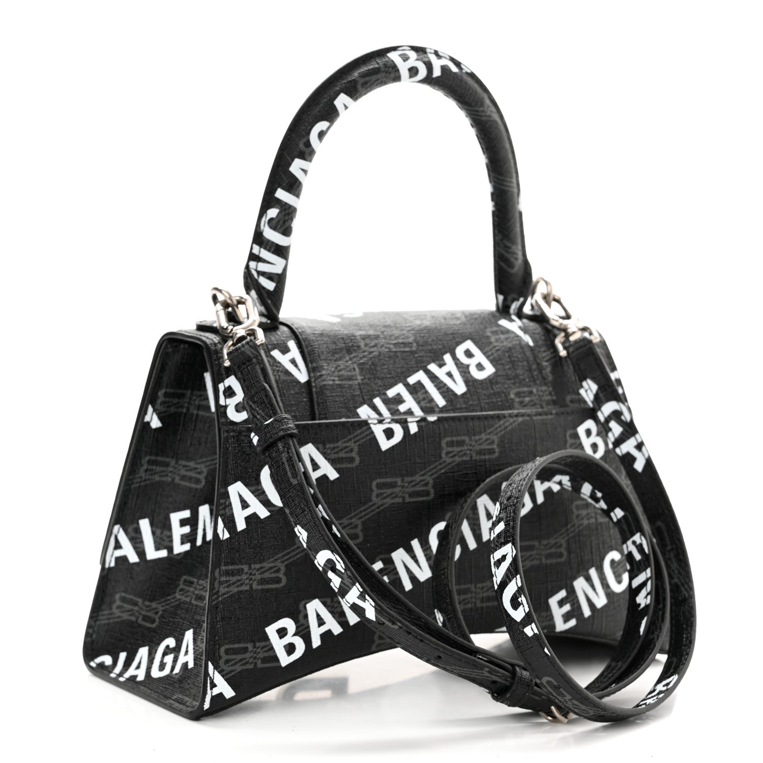 Balenciaga Coated Canvas BB Monogram Allover Logo Small Hourglass Top Handle Bag Black Grey White 3 of 9