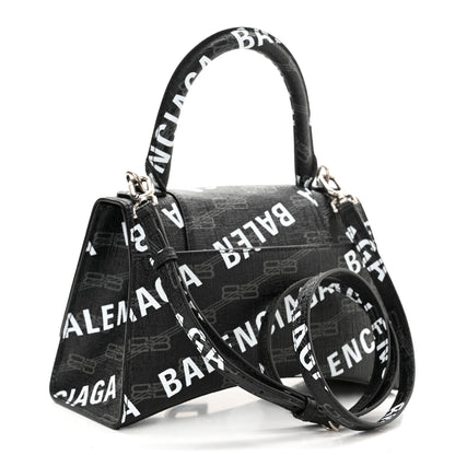 Balenciaga Coated Canvas BB Monogram Allover Logo Small Hourglass Top Handle Bag Black Grey White 3 of 9