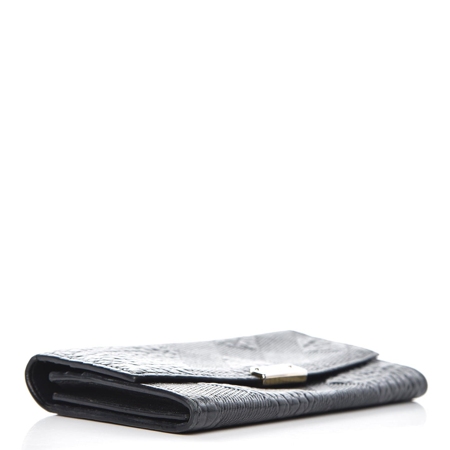 Signature Grain Calfskin Check Embossed Porter Continental Wallet Black