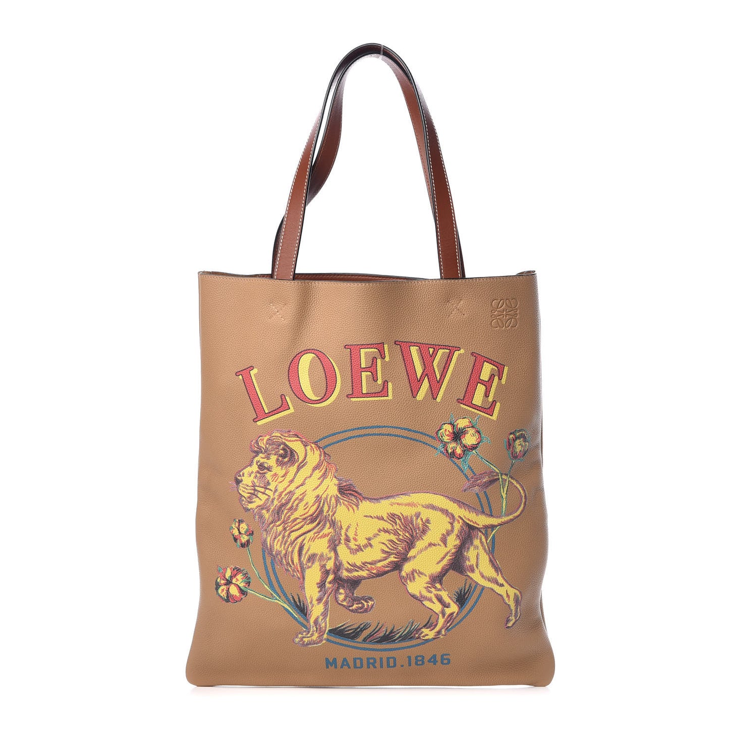Calfskin Vertical Desert Lion Printed Tote Tan