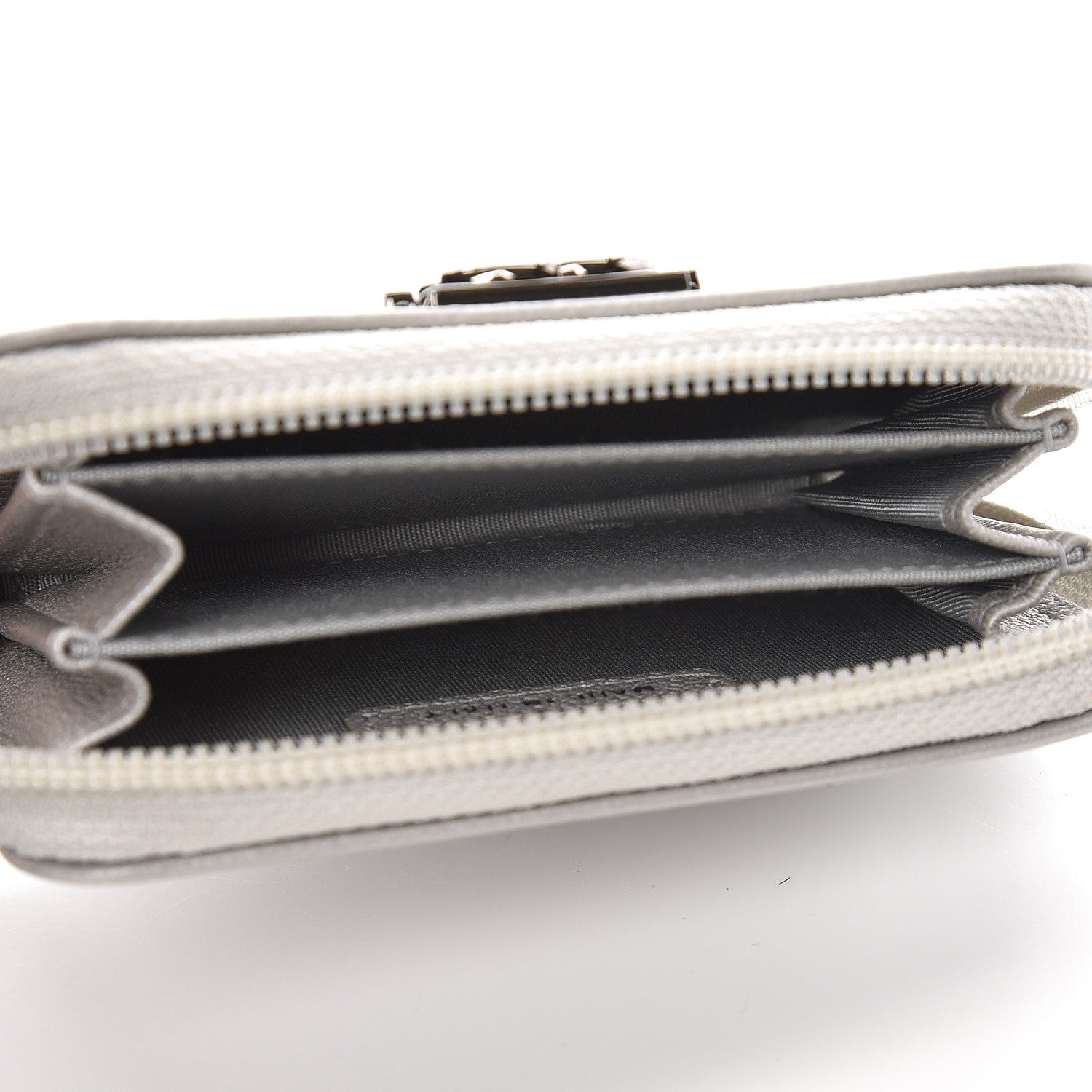 Chanel Metallic Caviar Quilted Boy Zip Around Coin Purse Wallet Silver 5 of 7