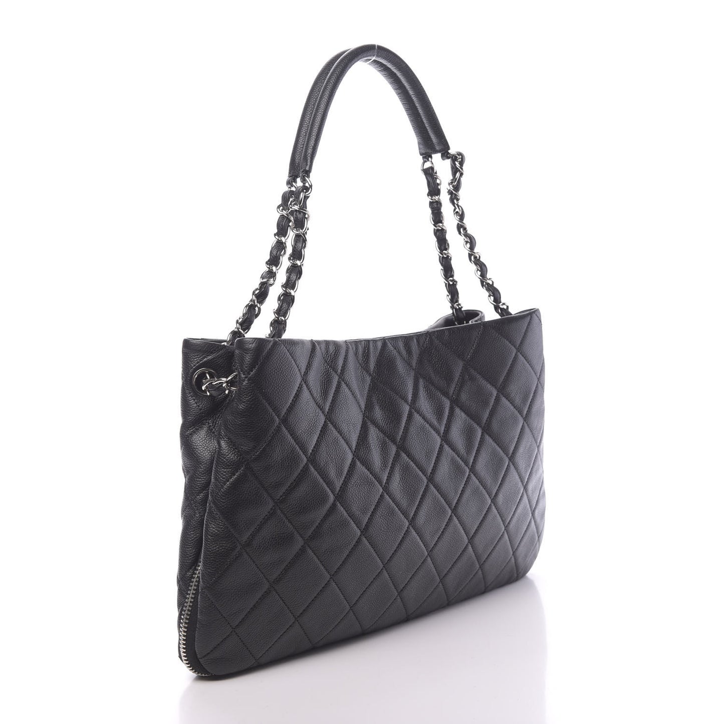 Caviar Quilted Expandable Zip Shoulder Bag Black