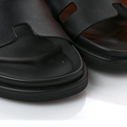 Hermes Calfskin Mens Chypre Sandals 42.5 Black 9 of 10