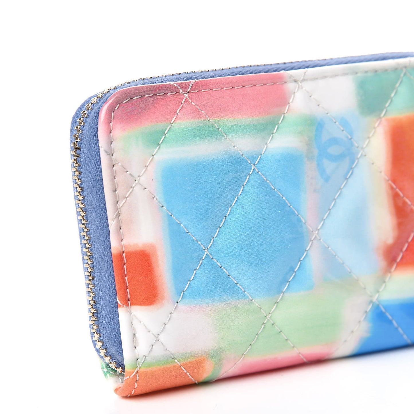 Patent Calfskin Printed Quilted Zip Coin Purse Multicolor