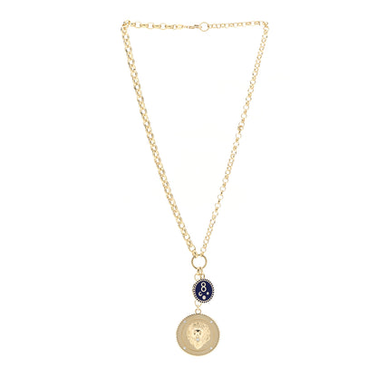 Foundrae 18K Yellow Gold Enamel Large Strength Petite Karma Medallion Heavy Mixed Belcher Extension Chain Necklace Blue 3 of 7