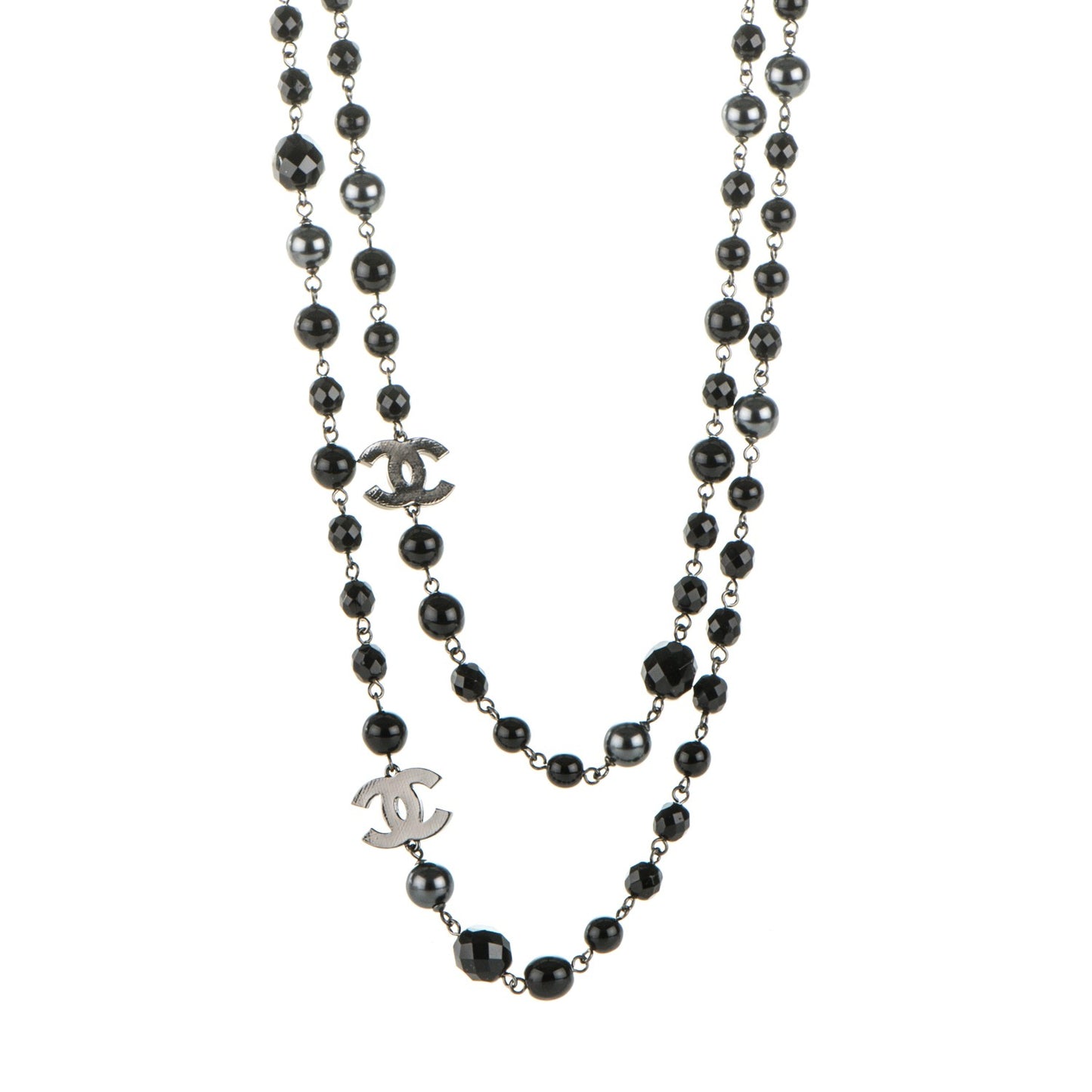 Ruthenium Beaded CC Long Necklace Black