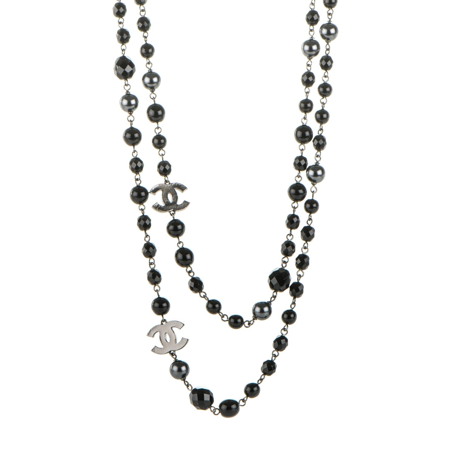 Chanel Ruthenium Beaded CC Long Necklace Black 1 of 4