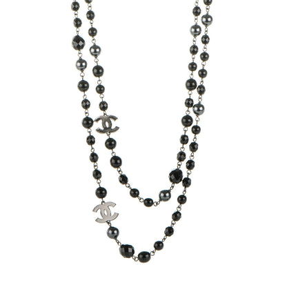 Chanel Ruthenium Beaded CC Long Necklace Black 1 of 4