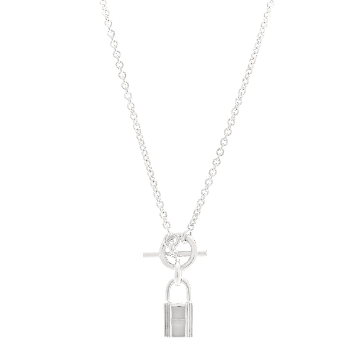 Hermes Sterling Silver Cadenas Kelly Lock Pendant Necklace 1 of 11