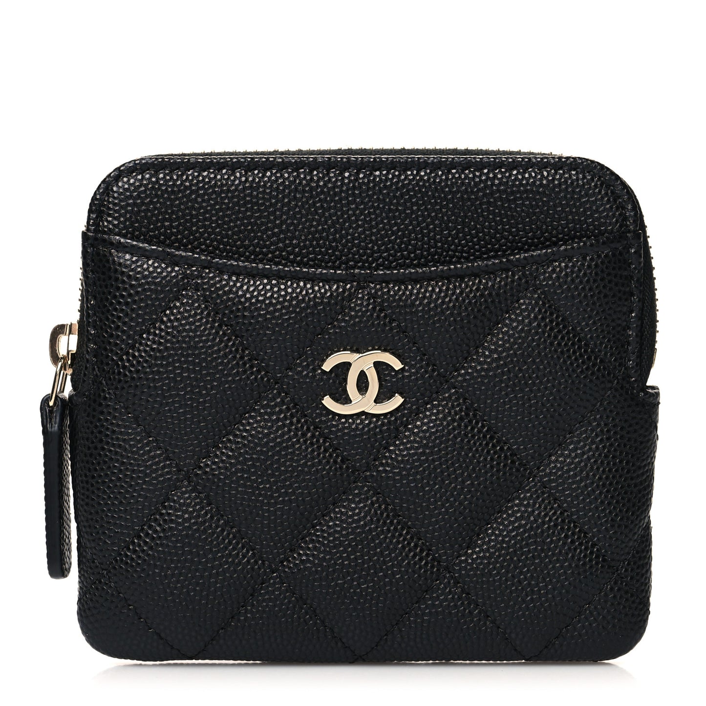 Caviar Quilted Zip Card Holder Wallet Black
