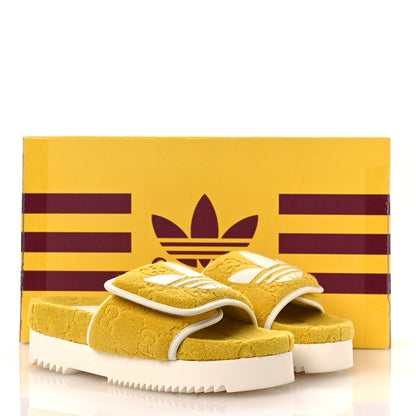 Gucci X ADIDAS Terry Cloth Trefoil GG Monogram Womens Platform Sandals 37 Smile Yellow Off White 10 of 10