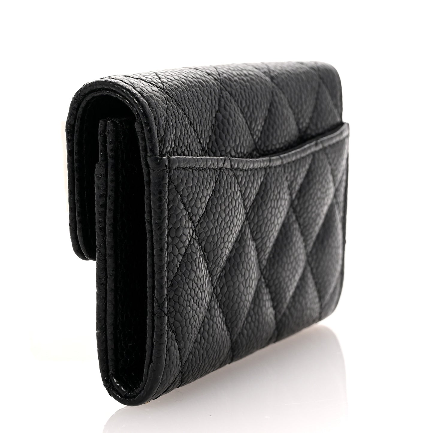 Caviar Quilted Flap Card Holder Wallet Black