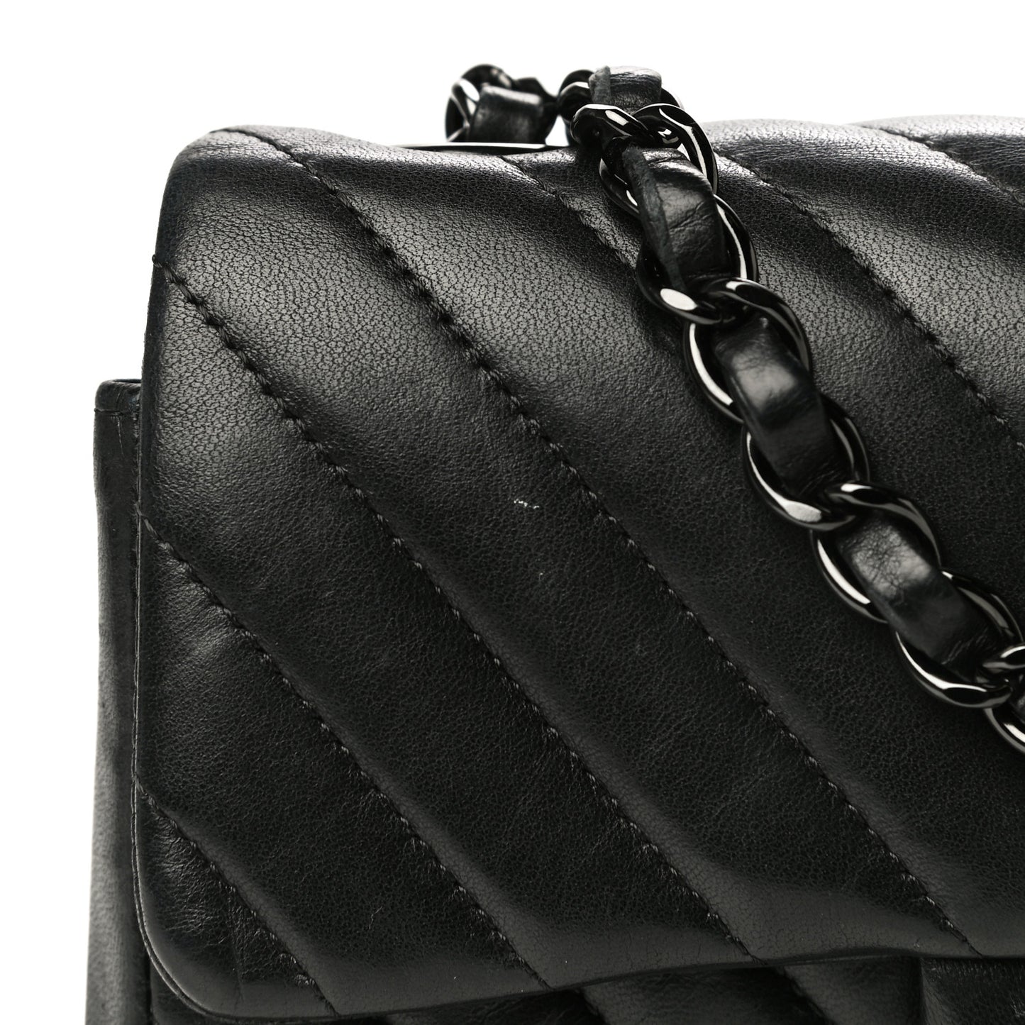 Lambskin Chevron Quilted Mini Rectangular Flap So Black