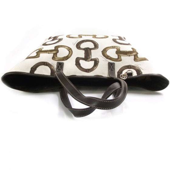 Gucci Canvas Bamboo Horsebit Print Tote White 6 of 10
