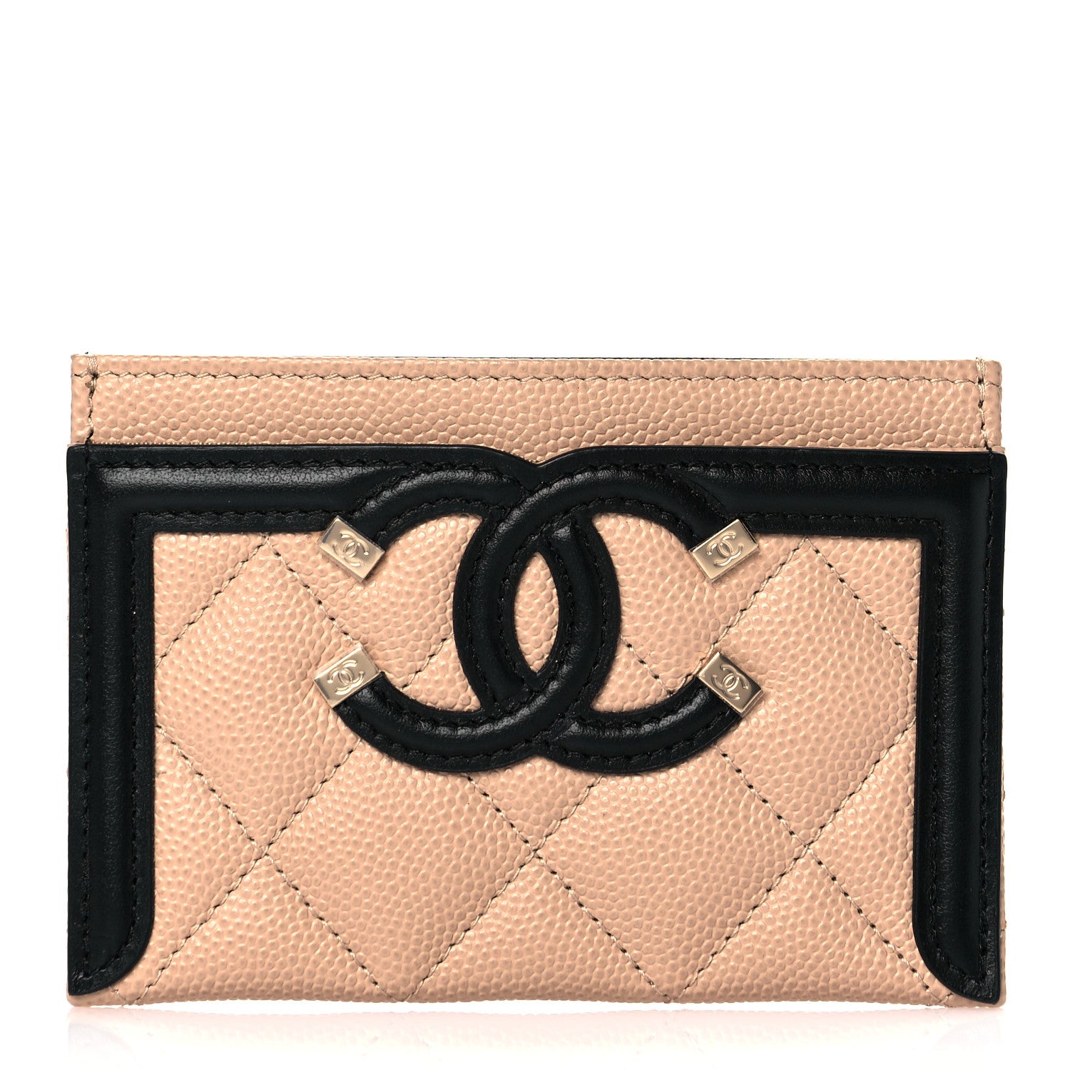 Chanel Caviar Quilted Filigree Card Holder Beige Black 1 of 10