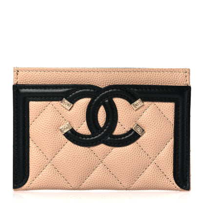 Chanel Caviar Quilted Filigree Card Holder Beige Black 1 of 10