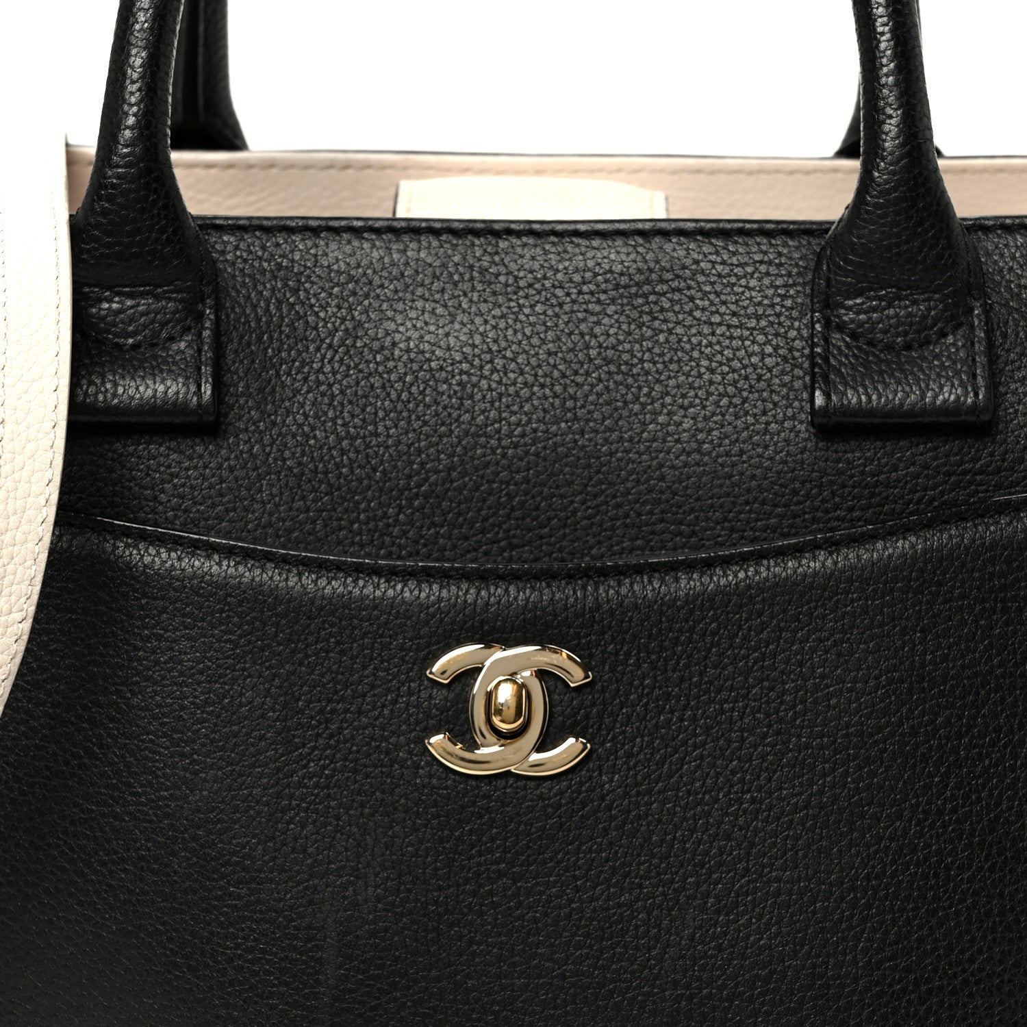 Chanel Grained Calfskin Small Bi-Color Neo Executive Shopper Tote Black Beige 8 of 10