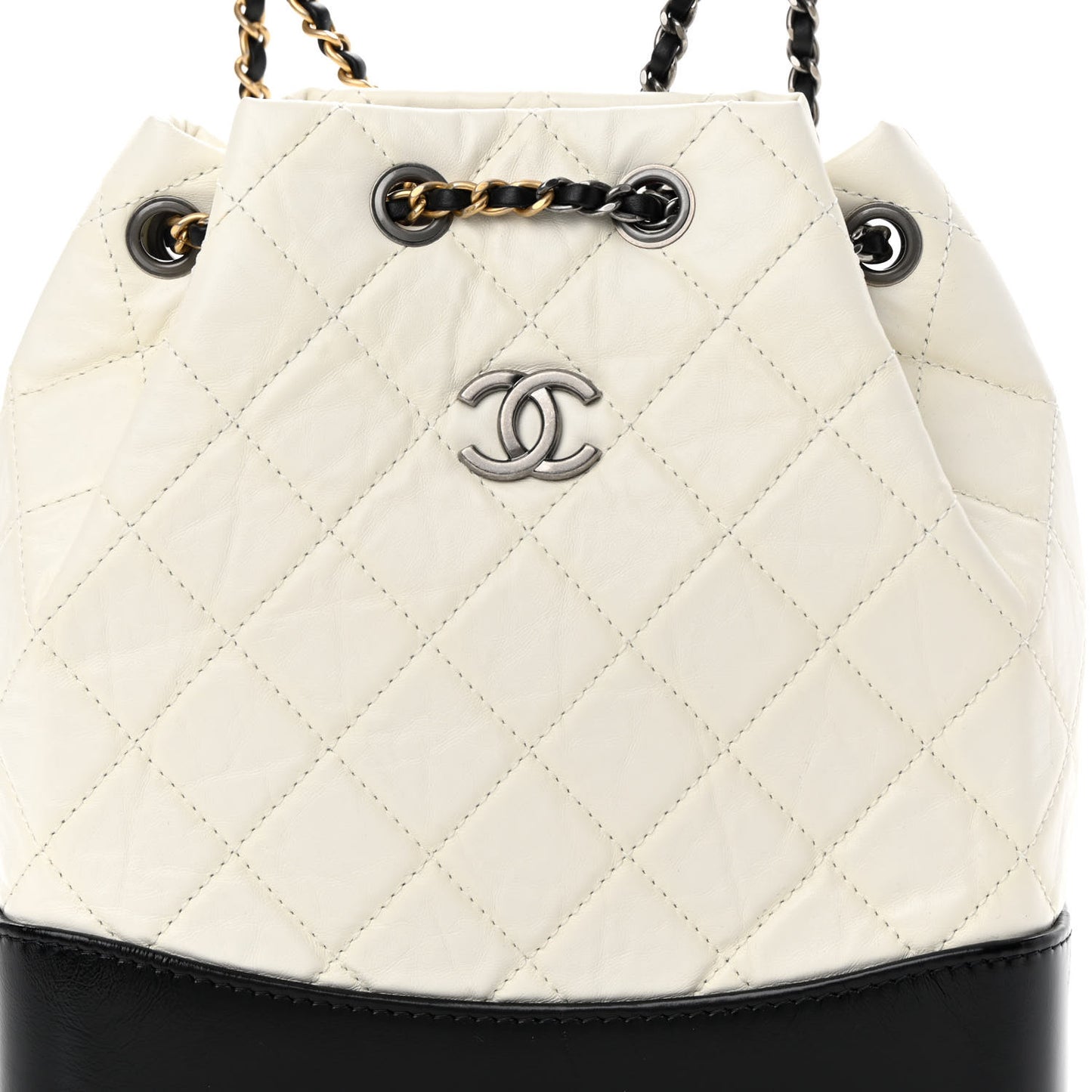 Aged Calfskin Quilted Small Gabrielle Backpack Black White