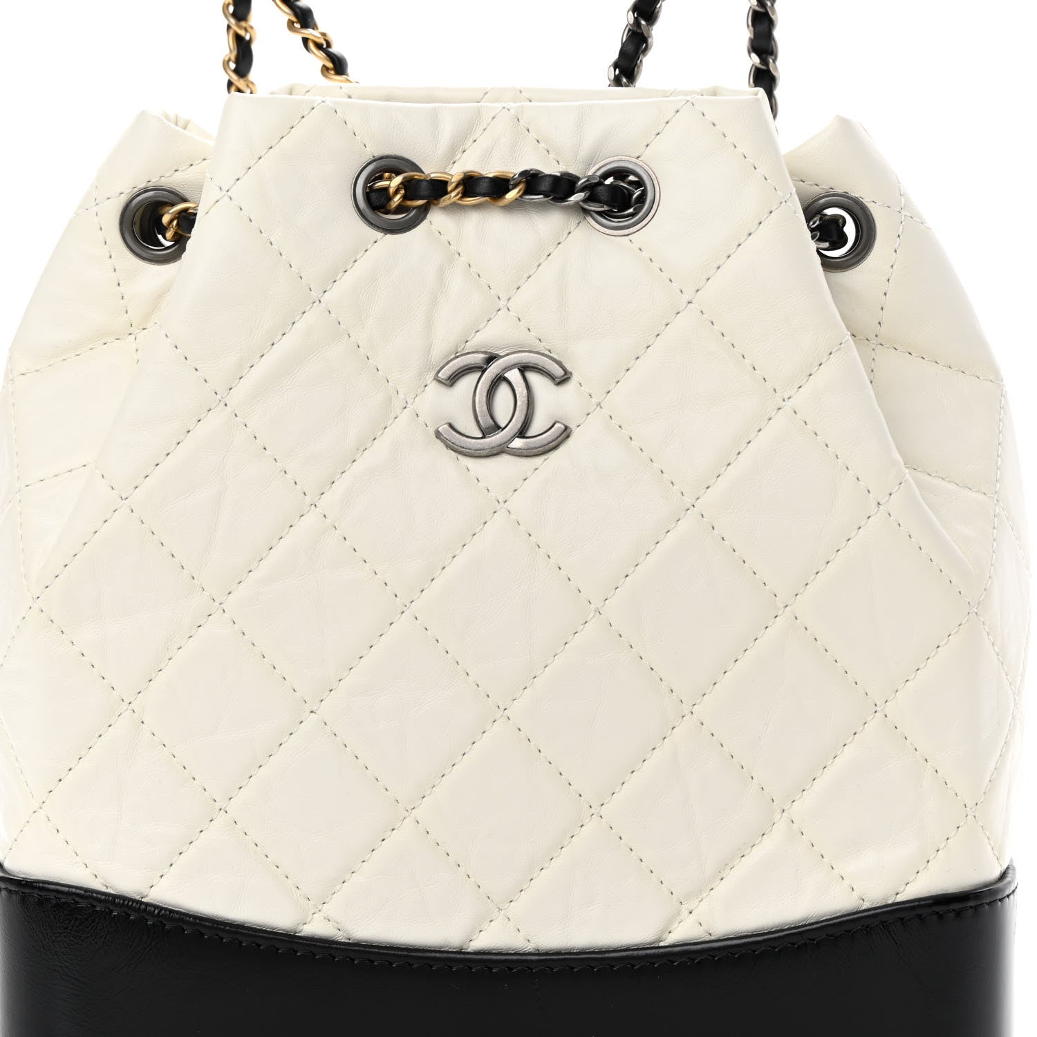 Chanel Aged Calfskin Quilted Small Gabrielle Backpack Black White 8 of 13