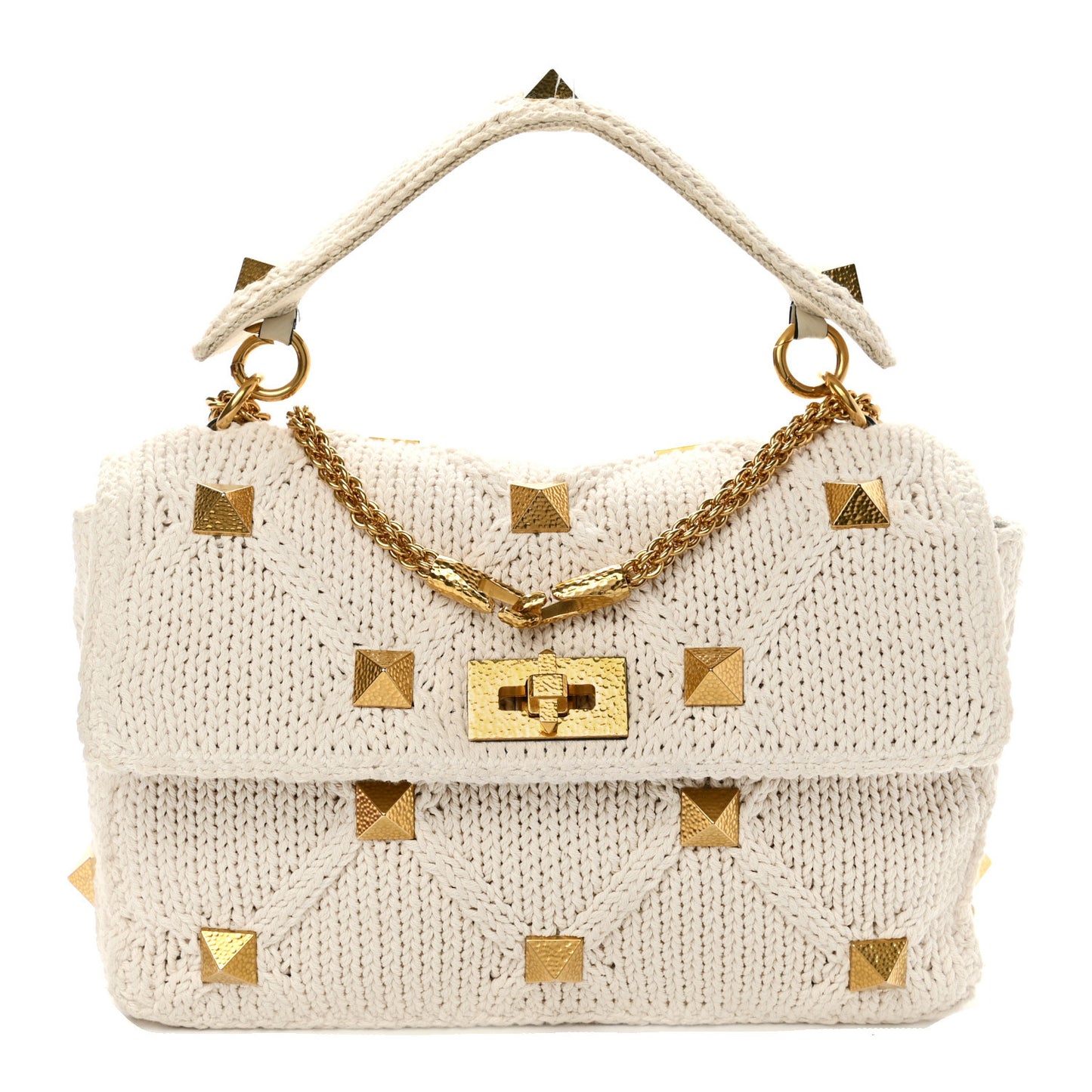 Knit Large Roman Stud Shoulder Bag Ecru