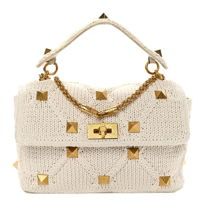 Valentino Garavani Knit Large Roman Stud Shoulder Bag Ecru 1 of 10