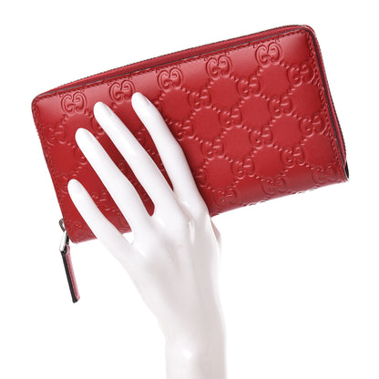 Gucci Guccissima Signature Zip Around Wallet Hibiscus Red 2 of 9