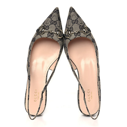 Gucci Monogram Horsebit Womens Slingback Ballet Flat 38.5 Beige Blue 2 of 10