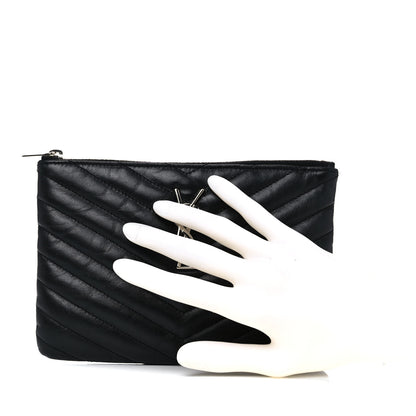Saint Laurent Calfskin Matelasse Chevron Monogram Pouch Black 2 of 11