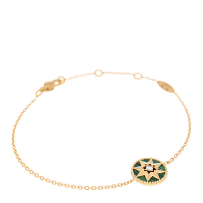 Christian Dior 18K Yellow Gold Diamond Malachite Rose Des Vents Bracelet 1 of 4