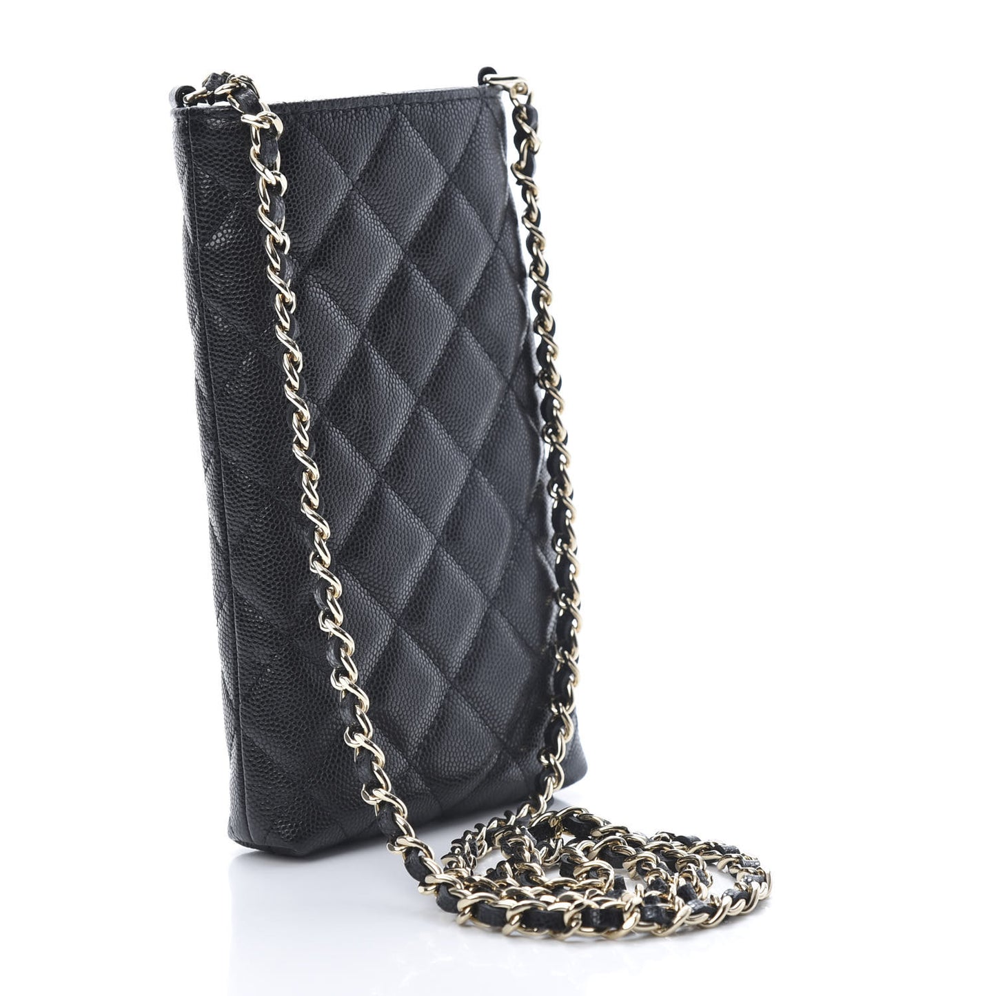 Caviar Quilted French New Wave Phone Holder With Chain Black