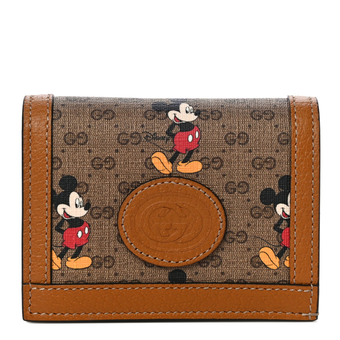 X DISNEY Mini Vintage GG Supreme Monogram Mickey Mouse Card Holder Wallet Beige Vintage Sun Oil