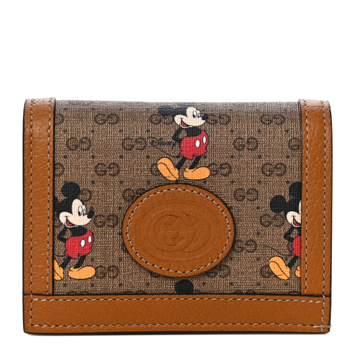 Gucci X DISNEY Mini Vintage GG Supreme Monogram Mickey Mouse Card Holder Wallet Beige Vintage Sun Oil 1 of 10