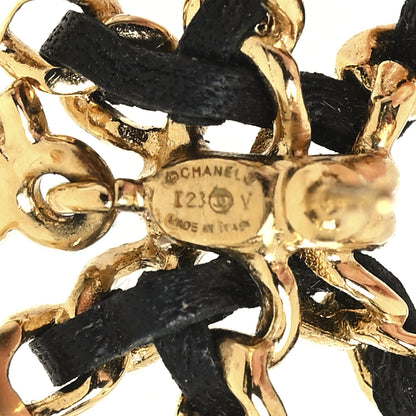 Chanel Lambskin Chain Bow Stud Earrings Black Gold 4 of 5